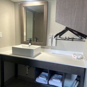 Private guest bathroom at Red Roof Plus Bourbonnais.