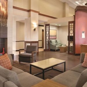 Lobby and coworking lounge at Hyatt Place Chicago/Hoffman Estates.