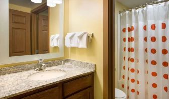 Private guest bathroom with shower at Sonesta Simply Suites Phoenix Scottsdale.