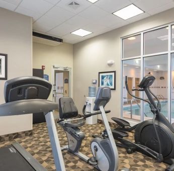 Fitness center with treadmills at Holiday Inn Aurora North- Naperville.