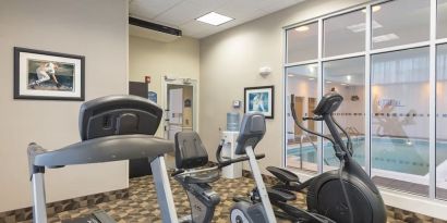 Fitness center with treadmills at Holiday Inn Aurora North- Naperville.