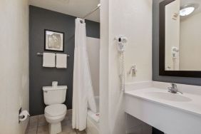 Private bathroom with shower at OYO Townhouse Orlando West.