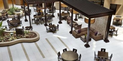 Dining area perfect for coworking at Embassy Suites By Hilton, Crystal City National Airport.