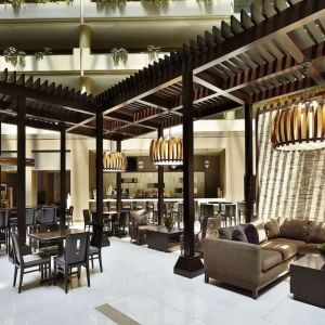 Dining area perfect for coworking at Embassy Suites By Hilton, Crystal City National Airport.