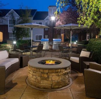 The hotel’s fire pit is has sofa and armchair seating around it, making it ideal for socializing or co-working.