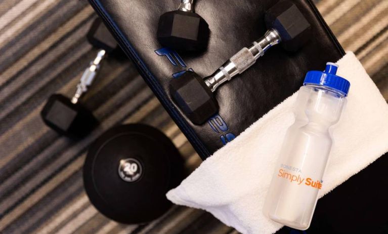 Sonesta Simply Suites Baltimore BWI Airport’s fitness center has free weights and benches for guests who want to stay in shape.