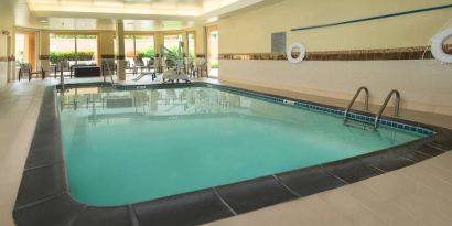 Sonesta Select Allentown Bethlehem Airport’s indoor pool has a lift, and numerous chairs nearby.