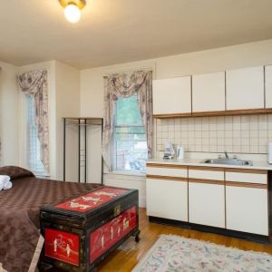 Day use room with natural like and small kitchen area at The Farrington Inn.