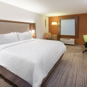 King bed with private bathroom at Holiday Inn Express & Suites Yorkville.