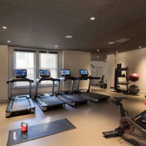 The Clift Royal Sonesta’s fitness center has numerous exercise machines and free weights, including kettlebells.