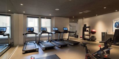 The Clift Royal Sonesta’s fitness center has numerous exercise machines and free weights, including kettlebells.