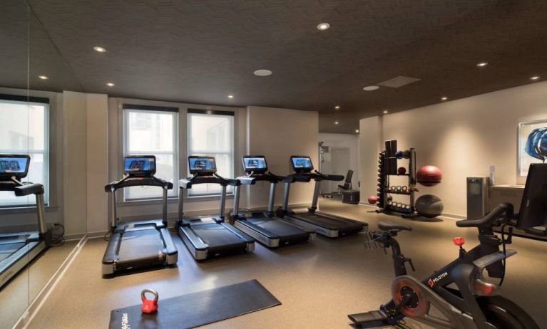 The Clift Royal Sonesta’s fitness center has numerous exercise machines and free weights, including kettlebells.