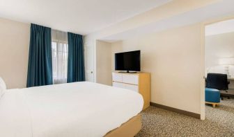 Double bed guest room in Sonesta ES Suites Charlotte Arrowood, including window and television.