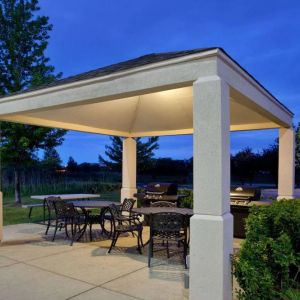 Sonesta Simply Suites Chicago Waukegan’s gazebo includes two barbecues, plus tables and chairs for outdoor dining or socializing.