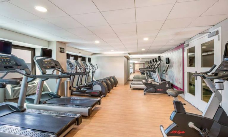 The fitness center at Sonesta Los Angeles Airport LAX has a large array of exercise machines, including treadmills, bikes, and ellipticals.