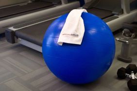 Sonesta ES Suites Atlanta - Perimeter Center North’s fitness center is equipped with gym balls, free weights, and exercise machines for guests to use.