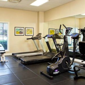 Both free weights and a range of different exercise machines are available at the hotel fitness center.