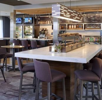 Bar and coworking space at Sonesta Select Milwaukee Brookfield.