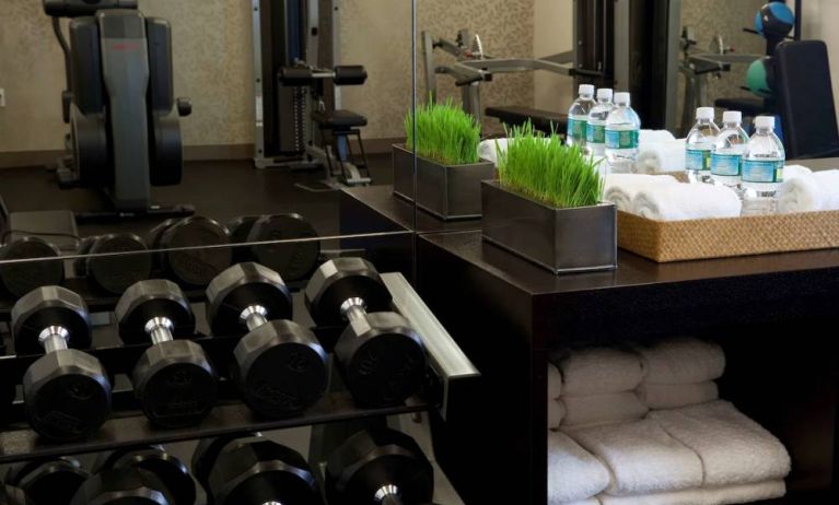 The Shelburne Sonesta New York’s fitness center has free weights and exercise machines for guests to use, and plenty of towels and bottled water.