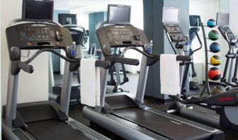 The hotel’s fitness center is equipped with gym balls and a range of exercise machines, including treadmills and ellipticals.