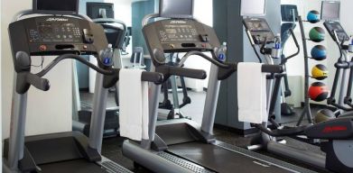 The hotel’s fitness center is equipped with gym balls and a range of exercise machines, including treadmills and ellipticals.