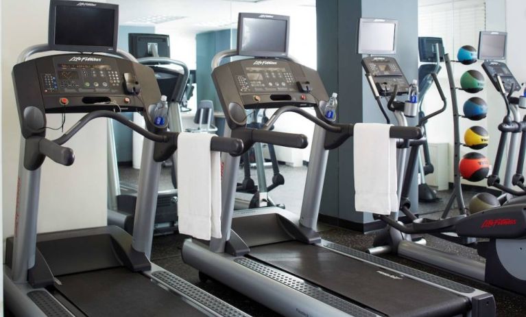 The hotel’s fitness center is equipped with gym balls and a range of exercise machines, including treadmills and ellipticals.