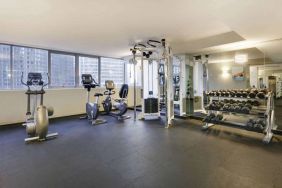 Royal Sonesta Chicago Downtown’s fitness center is equipped with free weights and assorted exercise machines, and has a mirrored wall and city views.