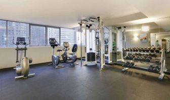 Royal Sonesta Chicago Downtown’s fitness center is equipped with free weights and assorted exercise machines, and has a mirrored wall and city views.