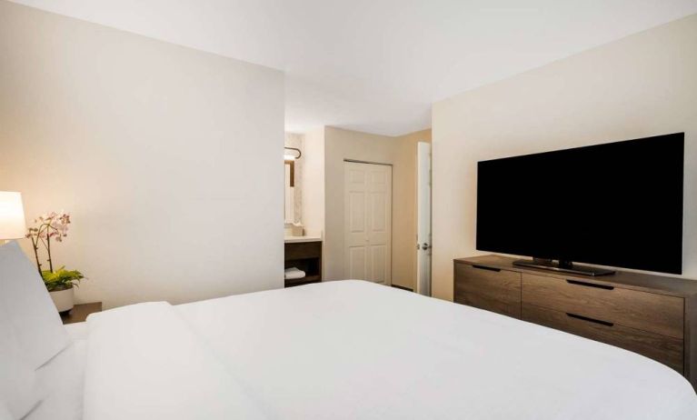 Sonesta ES Suites Denver South - Park Meadows double bed guest room, including bedside lamp and large TV.