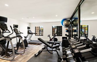 Sonesta ES Suites Denver South - Park Meadows’ fitness center is equipped with gym balls, free weights, and various exercise machines for guests to use.