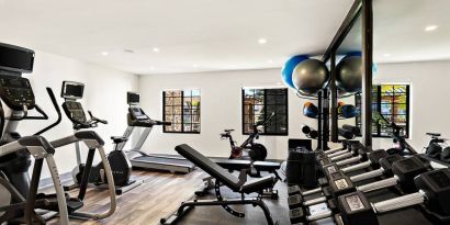 Sonesta ES Suites Denver South - Park Meadows’ fitness center is equipped with gym balls, free weights, and various exercise machines for guests to use.