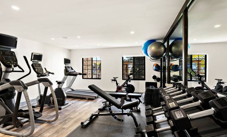 Sonesta ES Suites Denver South - Park Meadows’ fitness center is equipped with gym balls, free weights, and various exercise machines for guests to use.