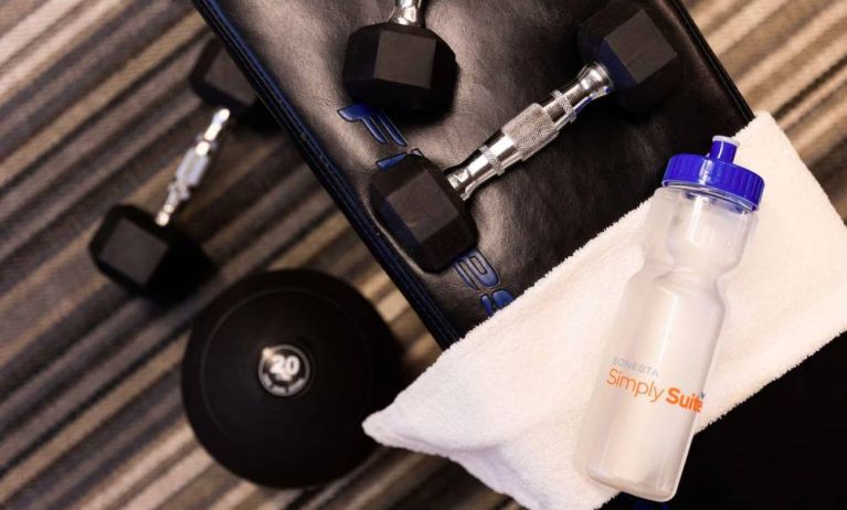 Sonesta Simply Suites Miami Airport Doral’s fitness center provides free weights for guests who want to stay in shape.