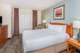 Sonesta ES Suites Atlanta - Perimeter Center double bed guest room, featuring TV, armchair, and window.