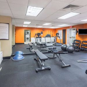 Sonesta ES Suites Atlanta - Perimeter Center’s fitness center has both free weights and a range of exercise machines, plus benches and a wall-mounted TV.