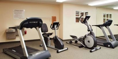 The fitness center at Sonesta Simply Suites Atlanta Gwinnett Place has various exercise machines, including treadmills, an elliptical, and a bike.