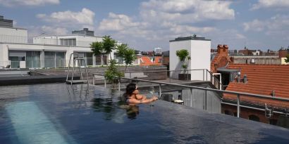 Relaxing rooftop pool at Wilmina Hotel.