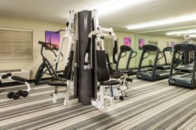 Sonesta Simply Suites Detroit Troy’s fitness center includes free weights, a mirrored wall, and various types of exercise machine.