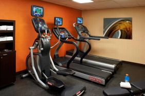 The hotel fitness center has art on the wall and a range of exercise equipment, including treadmills and an elliptical.