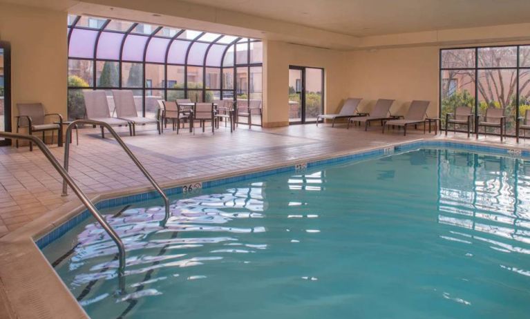 Sonesta Select Columbia’s indoor pool has large windows for plenty of light, and both loungers and chairs by the side.