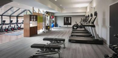 Sonesta Select Whippany Hanover’s fitness center is equipped with free weights, benches, gym balls, and an assortment of exercise machines for guests to use.