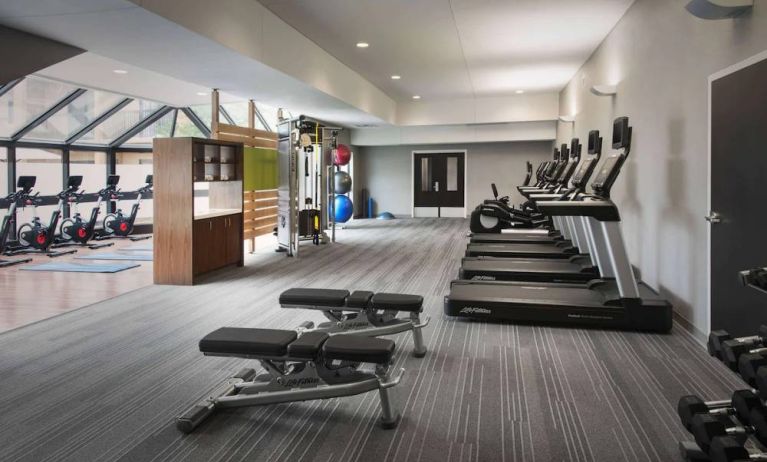 Sonesta Select Whippany Hanover’s fitness center is equipped with free weights, benches, gym balls, and an assortment of exercise machines for guests to use.