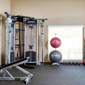 Sonesta Select Raleigh Durham Airport Morrisville’s fitness center has free weights (both dumbbells and kettlebells), and various other types of exercise equipment, including gym balls.