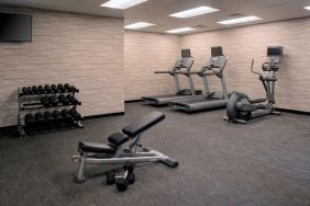 Fitness center furnished with free weights, assorted exercise machines, and a TV at Sonesta Select Kansas City South Overland Park.