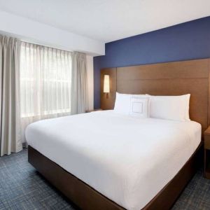 Double bed guest room in Sonesta ES Suites Atlanta Alpharetta North Point Mall, including TV and window.