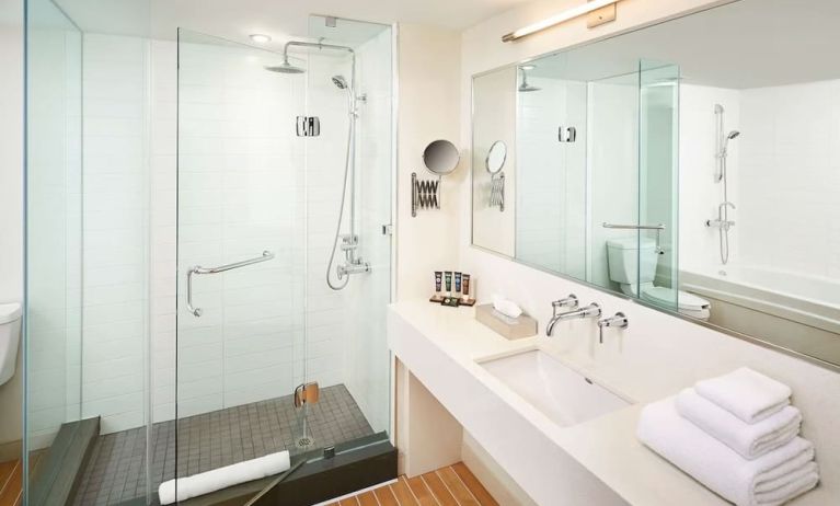 Guest bathroom with showerr at Novotel Toronto Vaughan Centre.