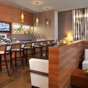 Bar and coworking space at Novotel Toronto Vaughan Centre.