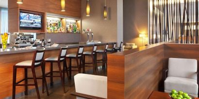 Bar and coworking space at Novotel Toronto Vaughan Centre.