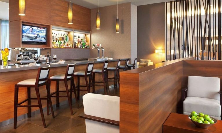 Bar and coworking space at Novotel Toronto Vaughan Centre.