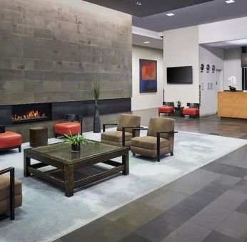 Lounge and coworking space at Novotel Toronto Vaughan Centre.